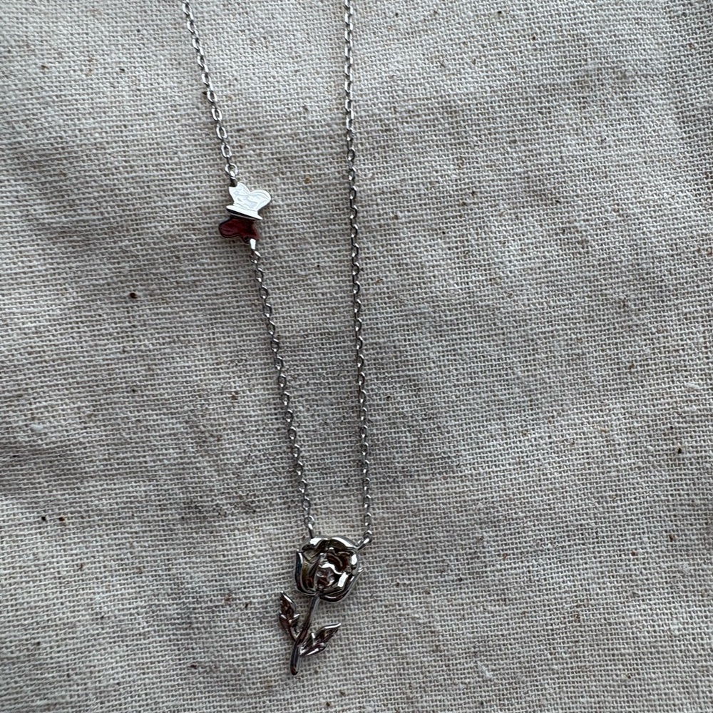 Fintastic Configuration Wonderland Flower & Bread and Butterfly Silver Necklace